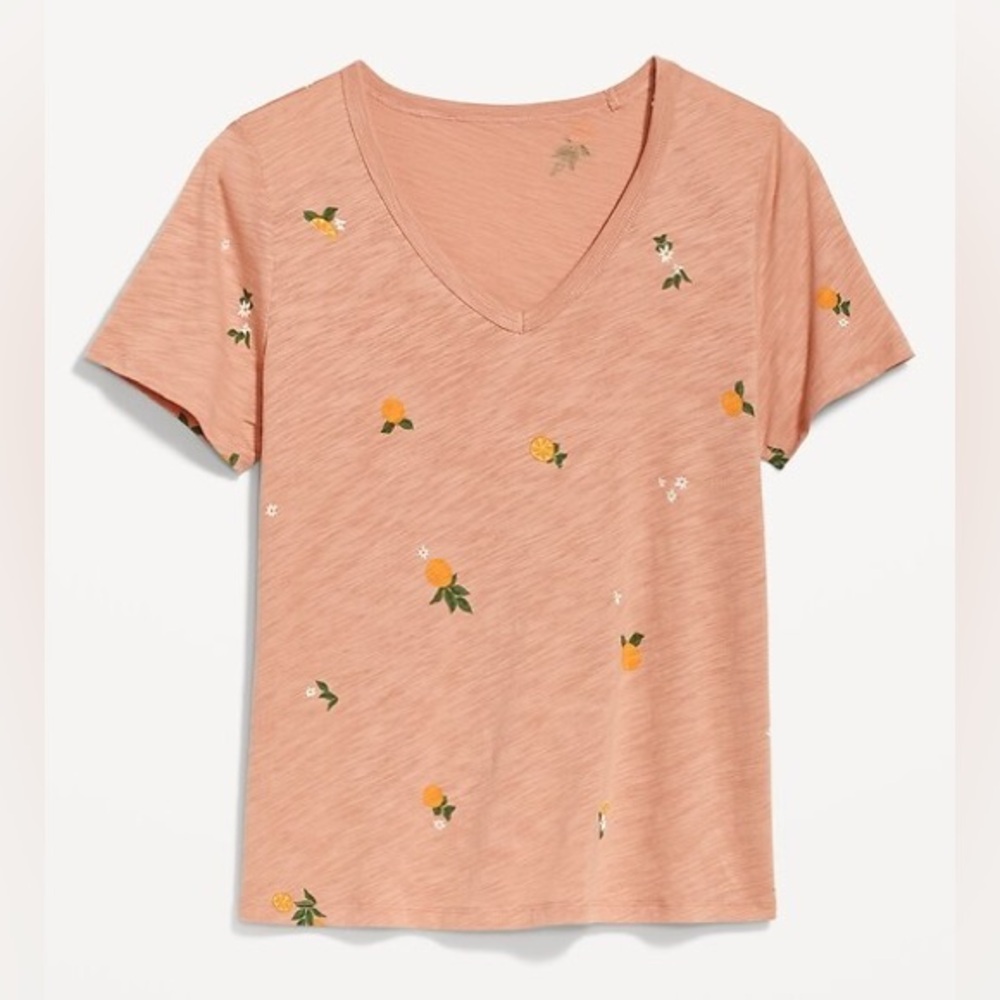 Old Navy Every Wear Tee Oranges Pattern Printed Slub Knit Vneck T-Shirt